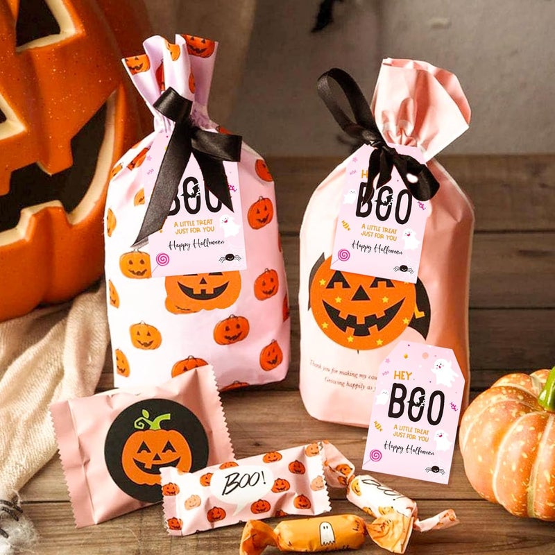 g2plus Happy Halloween Tags, 50Pcs Halloween Treat Paper Tags, Ghost Boo Gift Tag with String for Gift Wrapping, Halloween Party Favors - Image 5